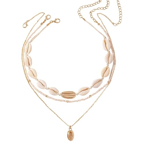 YANCHUN Shell Necklace Beach Jewelry for Women Sea Shell Necklace Layered Gold Shell Charm Necklaces Summer Outfits fwomen Beach Fashion 2025