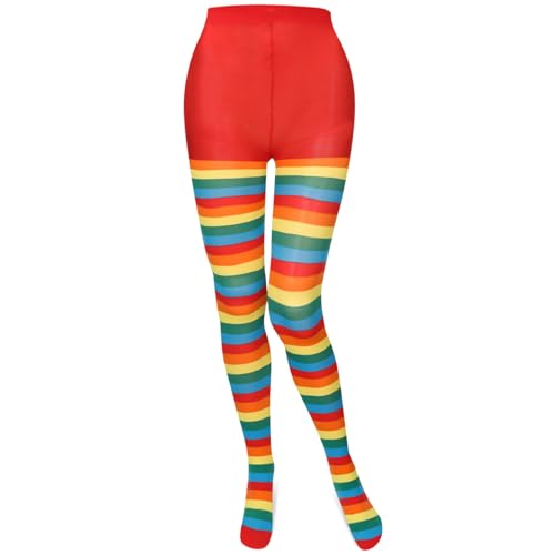 Boyiee Collants de Robe de Fête Rayés de Noël Mardi Gras Halloween pour Femme Adulte (Couleur Arc-en-Ciel)