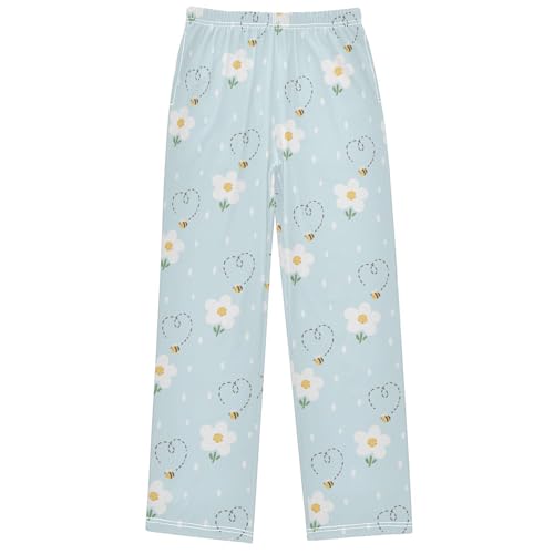 Boy's Lounge Pants Flower Bee Heart Light Blue Kids Jogger Pants Elastic Waist Long Bottoms with Pockets 6-14 Years