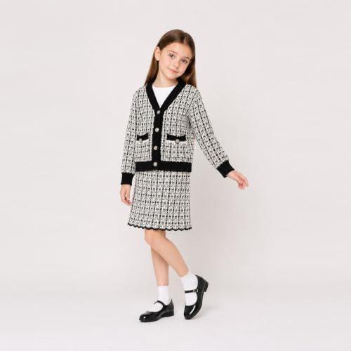 Image of Mud Kingdom Cute Little Girls Ribbed Knit Cardigan Skirt Set School Style