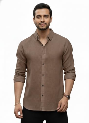 Image of Men's Solid Linen Cotton Shirt | Casual Style | Plain Design | Full Sleeve | Summer Regular Fit | Stylish Shirt for Men | Formal Wear