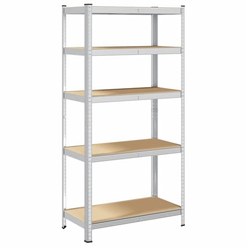 Eleganz 90 x 45 x 180 cm. Estantería para cargas pesadas de acero y material de madera: estantería de almacenamiento con 5 estantes, estantería para sótano, garaje, taller o estantería de