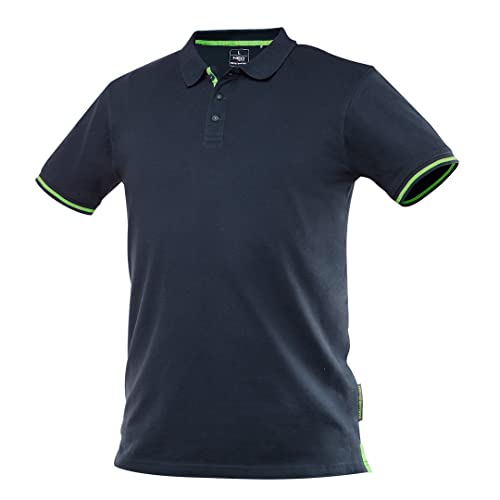 Polo Bleu Marine 100% Coton piqué - Col et Poignets côtelés - Détails Orange sur la Patte de Boutonnage, Manches et Ourlet - Conforme à la Norme en ISO 13688:2013 - Tailles S à 3XL (M)