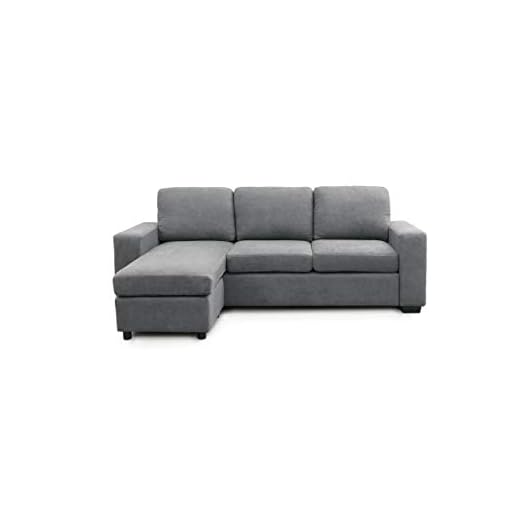 SWEET SOFA®-Sofá Chaiselongue Mika, sofá de 3 plazas con pouff Reversible en tapizado en Tela Antimanchas Color Gris o marrón. - Gris