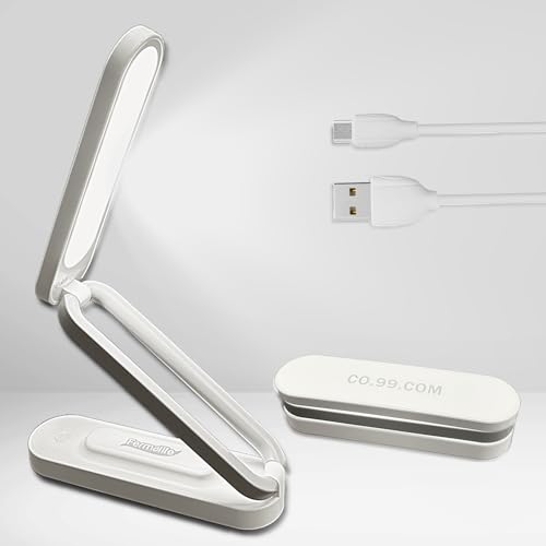 FERMALIFE - Lámpara de escritorio LED plegable, luz nocturna de lectura portátil ajustable - 3 ajustes de luz, USB compacta y recargable para dormitorio, oficina, escuela (blanco)