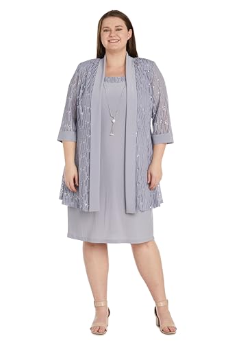 Image of R&M Richards Women's Sequin Lace Jacket & ITY Sheath with Necklace for Mother of the Bride, Cocktail Attire, Evening Wear