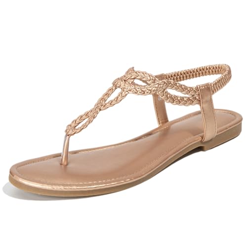 zeetoo Women's Flat Sandals Summer T-StrapThong Bohemian Casual Comfortable Dressy Sandals for Women