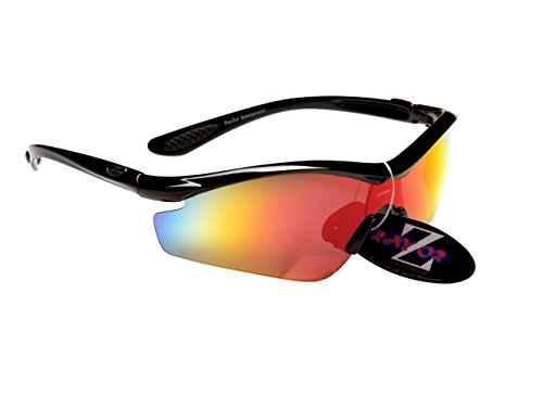 Ray-Zor Rayzor profesionales ligeros UV400 Negro Deportes Wrap Golf Gafas de sol, con un 1 Pieza Quemado Rojo/Ámbar Iridium antideslumbrante Lente con espejo