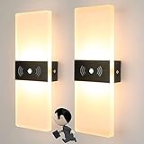 2 Stück Wandleuchte Innen 10W LED Wandlampe Mit Bewegungsmelder, 2000-Mah-Akku USB Wiederaufladbar, Acryl Aluminium Wandbeleuchtung Modern Flur Lampe, Schlafzimmer Treppenhaus Wohnzimmer,Schwarz,6000K