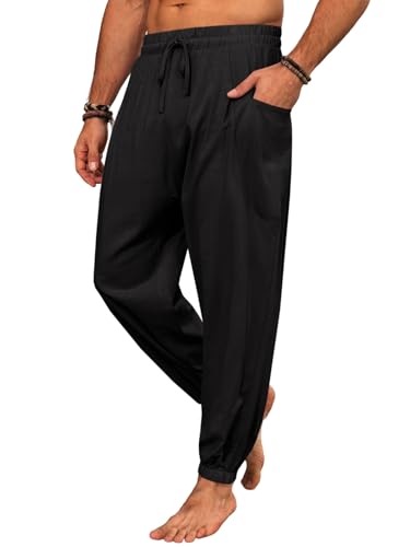 Runcati Mens Harem Pants Casual Elastic Waist Drawstring Baggy Pants Summer Hippie Hip Hop Trousers