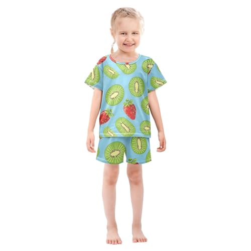 ALAZA Kiwis Strawberry Blue Pajamas Short Sleeve 2 Piece Sleepwear Top and Bottom Pajama Set Unisex3
