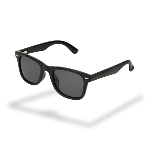 Foster Grant gafas de sol unisex estilo wayfarer negras – montura clásica con cristales verdes, antirrayaduras & UV400 mujer & hombre
