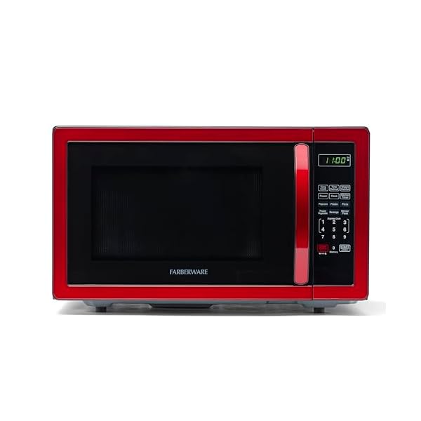 Farberware Countertop Microwave 1000 Watts, 1.1 cu ft – Microwave Oven With LED Lighting and Child Lock – Perfect for Apartments and Dorms – Easy Clean Metallic Red