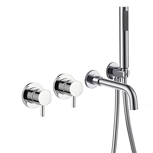 Robinet de douche moderne pour moments de détente avec système mural or brossé et jet douchette