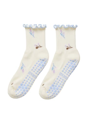 Image of Shapes Studio Half Calf Grip Socks, Cute Fruit Pilates Socks, Ruffle Socks, Non-Slip for Barre Yoga