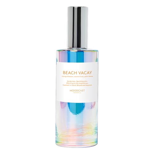 Moodcast Beach Vacay Luxury Room and Linen Spray – Air Freshener & Room Spray for Bedding Fabric & Home – Mango Blossom, Coconut Husk & Palm Leaves Clean Fragrance, Paraben Free, Sulfate Free – 3.4oz