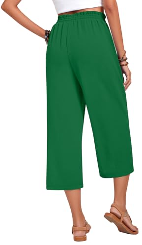 Image of Anyhold Women's Capri Pants Drawstring Casual Palazzo Trousers with Pockets Loose High Waisted Wide Leg Lounge Pants