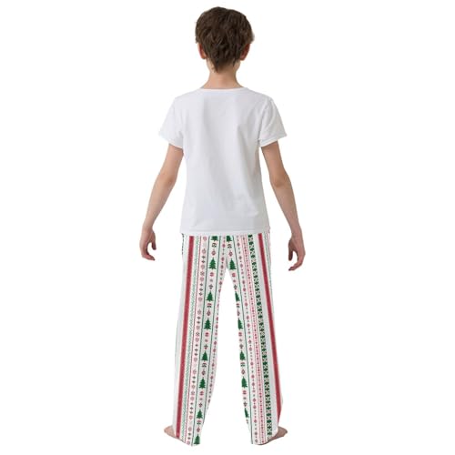 Boys' Pants Christmas Red Green Tree Stripe Long Bottoms Jogger Pants Elastic Waist Trousers with Pockets S-XL3