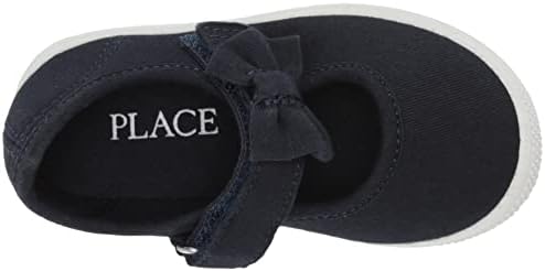 The Children's Place,baby-girls,Slip on Sneakers,Uniform Bow Strap Canvas Sneakers,Navy,7 Toddler | Image 4