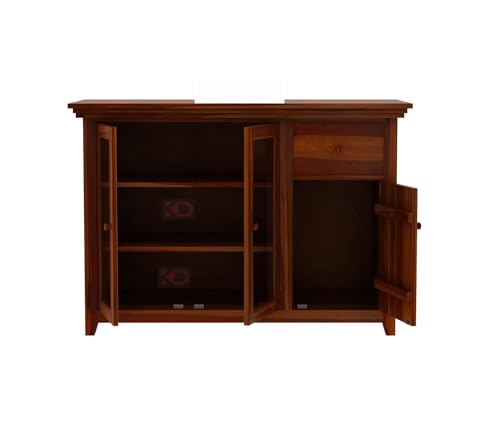 Image of Kitchen Crockery Cabine Units, Wood Kitchens Cabinet with Glass Door, Kitchen Storage Cabinet, Wooden Chests of Drawers & Dressers, Sideboard Cabinets for Living Room, Honey Finish