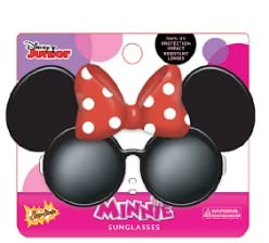Jerry Leigh Minnie Mouse Sun-Staches, Round Black Frames with Red Bow, Favorite Disney Character Youth Sunglasses, One Size