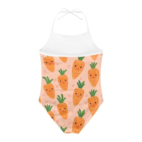 Image of KiuLoam Orange Pink Tropical Leaf Girls One Piece Swimsuit Quick Dry Beach Swim Bathing Suit for 3-8 Years Little Girls
