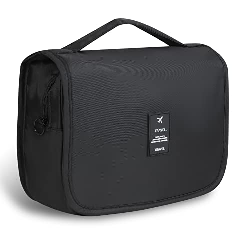 MOEMOE BABY Neceser de aseo de viaje plegable, bolsa de aseo impermeable para hombre y mujer, bolsa de gran capacidad, organizador para gimnasia, negocios y vacaciones, Negro Cover
