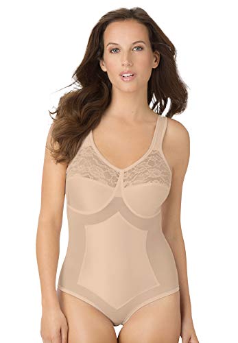 Secret Solutions Women's Plus Size Bodybrief Power Mesh Firm Control Shapewear - 14/16, Nude Beige