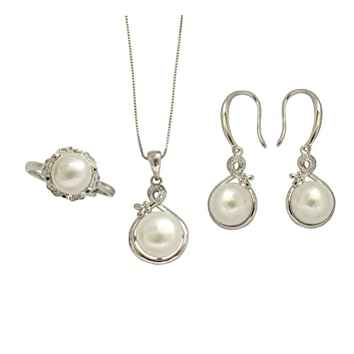 Boucles d'oreilles en eau douce et pendentif femme : parure bijoux quatre pièces avec collier