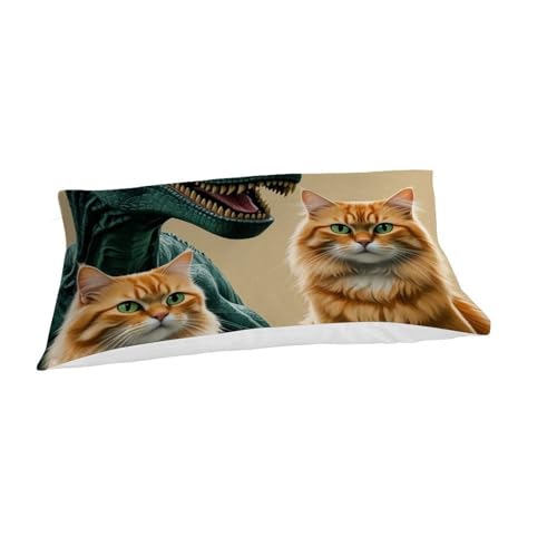Housse de couette dinosaure chat en microfibres pour lit simple fille