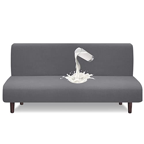 Granbest Housse de futon imperméable sans bras - Haute élasticité - Protection futon pour canapé-lit pliable - Antidérapante - Sans accoudoirs - Gris clair
