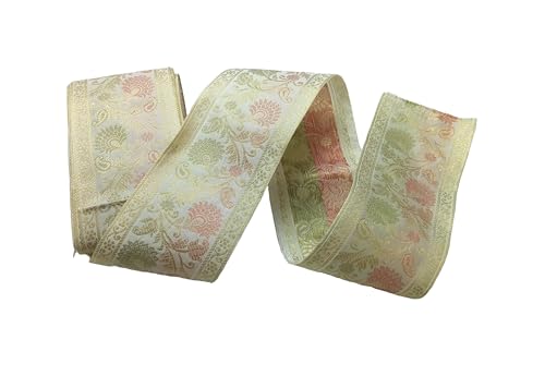 Image of Brocade Ethnic Work 9 Meter Laces and Borders Material for Dresses, Sarees, Lehenga, Suits, Blouses, Dupatta, chunri and Crafts (White)