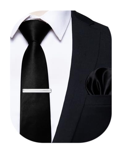 Image of YourTies Skinny Ties for Men Satin 2.4 inch Slim Necktie with Pocket Square Tie Clip Set Solid Color Wedding Party Business