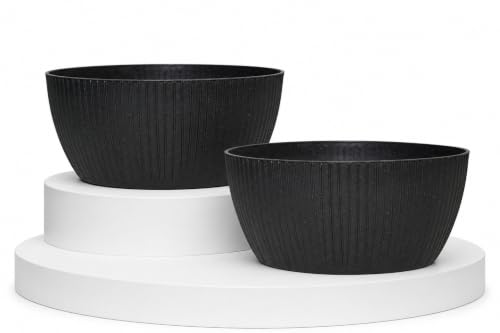 Image of Harshdeep Planters for Home Decor - Geneva - Indoor Balcony Garden Decor Earth Friendly Round 13 Inch Recyclable Plant Pots Made of Bamboo and Rice Husk Set of 2 (Black)