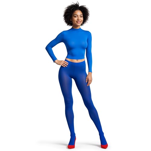 120 Denier Royal Blue Microfibre Tights for Women – High Waist, Soft Opaque Pantyhose, Footed, Stretchy Nylon Tights for Everyday Wear – Ideal for Gymnastics, Ballet, Casual Outfits (S-L Size) - Main Image