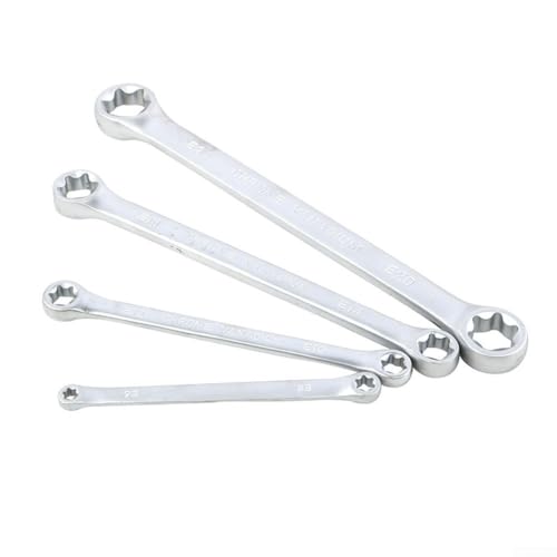 Volakebeing Juego de llaves Torx de doble extremo de estrella de 4 piezas, llave hexagonal tipo E E6-E24, construcción de metal, tratamiento anticorrosión contra el óxido, para construcción