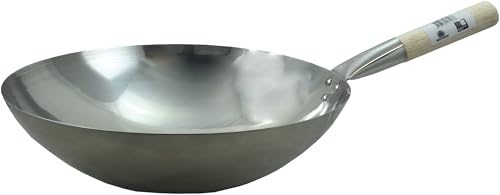 JADE TEMPLE Edelstahl Wok, runder Boden, D: 35 cm, Silber