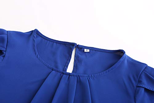 TASAMO Women's Casual Round Neck Basic Pleated Top Cap Sleeve Curved Keyhole Back Chiffon Blouse3