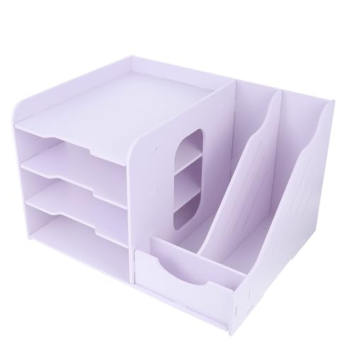 Estante de archivos multicapa de madera blanca para organizacion de escritorio de oficina