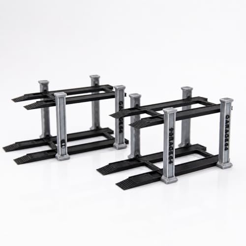 Image of 1 /64 Scale 2 Tier Car Lift Diecast Garage Diorama Accessory for Hot Wheels, Matchbox, Greenlight - Two-Tier Display Car Lift with Grey Pillars & Black Base Set of 2 (Grey-Black)
