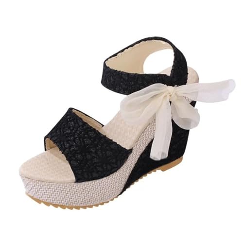 Women's Strappy Sandals, Summer Lace Bow-Knot Strap Open Toe Fish Wedge Platform Sandals, Non-slip Cosy Wide Beach Shoes, for Walk, Travel, Shopping, Party, Office, Work, Beach, Driving