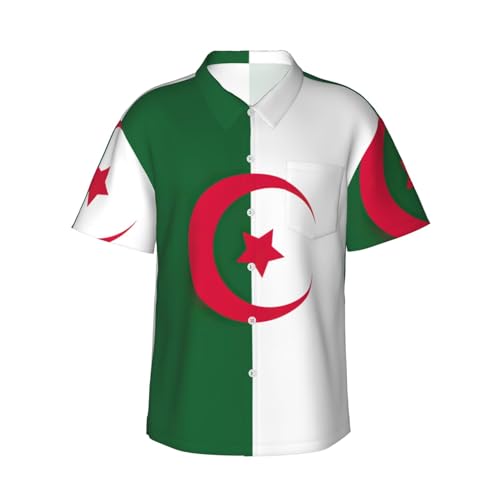 Chemise hawaïenne drapeau Algérie homme tissu respirant boutonné