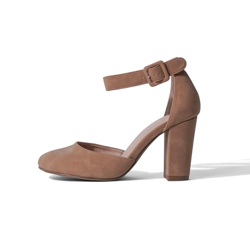 J. Adams Cuppy Heels for Women - Round Closed Toe Ankle Strap Chunky High Heel2