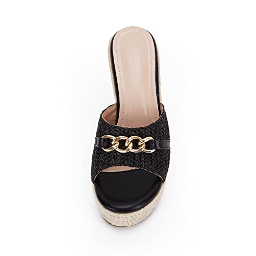 Image of Coutgo Women's Wedge Sandals Platform Espadrille Heel Chain Slip On Casual Summer Slides