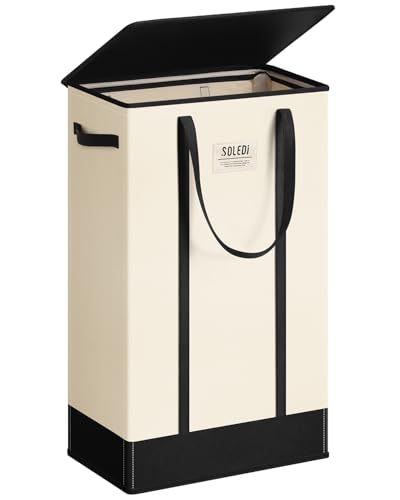 SOLEDI Wäschekorb Schmal mit Deckel, 53L Wäschesammler mit Griffen für...