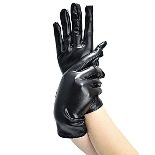 Gants en cuir PU de brevet noir UKKO gants de poignet longueur stretch pour cosplay