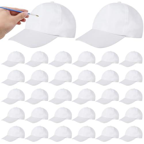 White Adjustable Baseball Caps For Kids, 30 Blank Polyester Hats For Crafts, Painting, Group Activities, Outdoor Use3