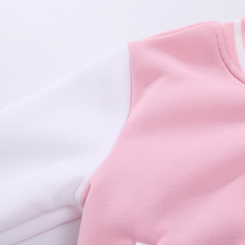 Girls Varsity Jacket Kids Letter Print Letterman Baseball Outerwear Bomber Coat School Uniform Sweatshirt 2-14 Years2