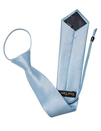 Image of YourTies Zipper Tie for Men Adjustable Pre-tied Satin Neckties and Pocket Square Set Solid Color Business Formal Wedding