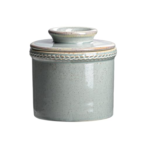 Jersinwei Französische Butterdose mit Deckel Keramik Butterglocke mit Wasserlinie Butter Keeper ohne Kühlung für streichfähige Butter 250g Sternenblau
